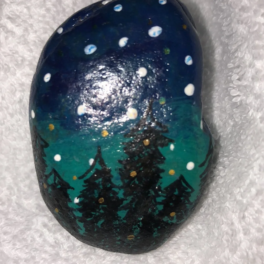 STARY NIGHT SUMMER HAND-PAINTED ROCK - Picture 3 of 5